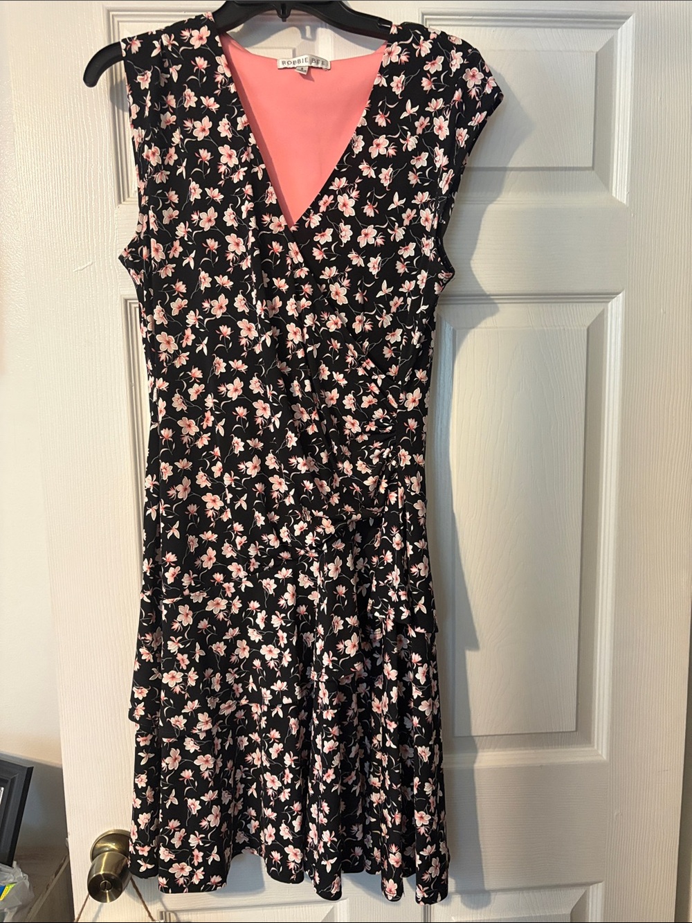 Robbie Bee Black Midi Dress with Pink Floral Print